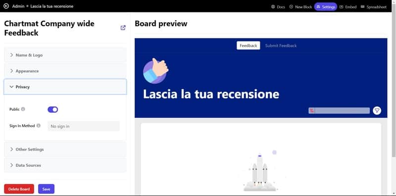 Chartmat - personalizzazione applicazione